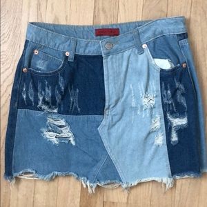 Signature8 Denim Patchwork Mini Skirt